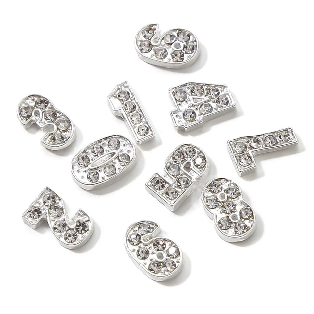 Charms for Acrylic Nails Number with Rhinestones Nail Art Number Charms